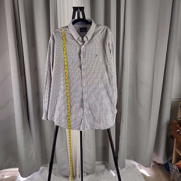 Nautica Classic Fit 100% Cotton Checkered Button Down Long Sleeve Shirt Size 18 - Picture 5 of 13
